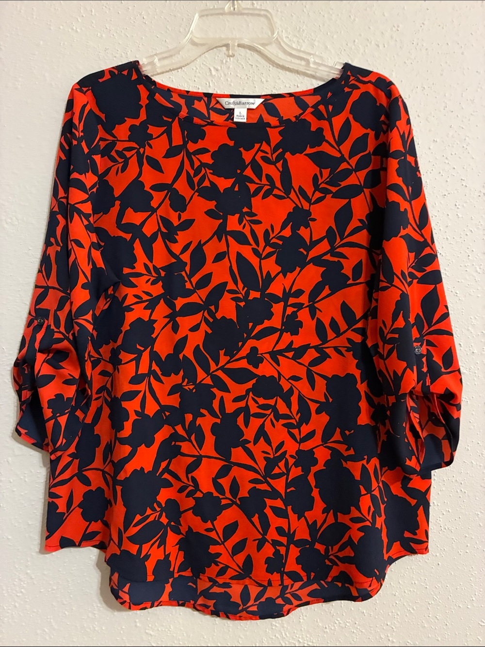 croft & barrow Poppy Red and Navy Floral Boatneck Blouse
